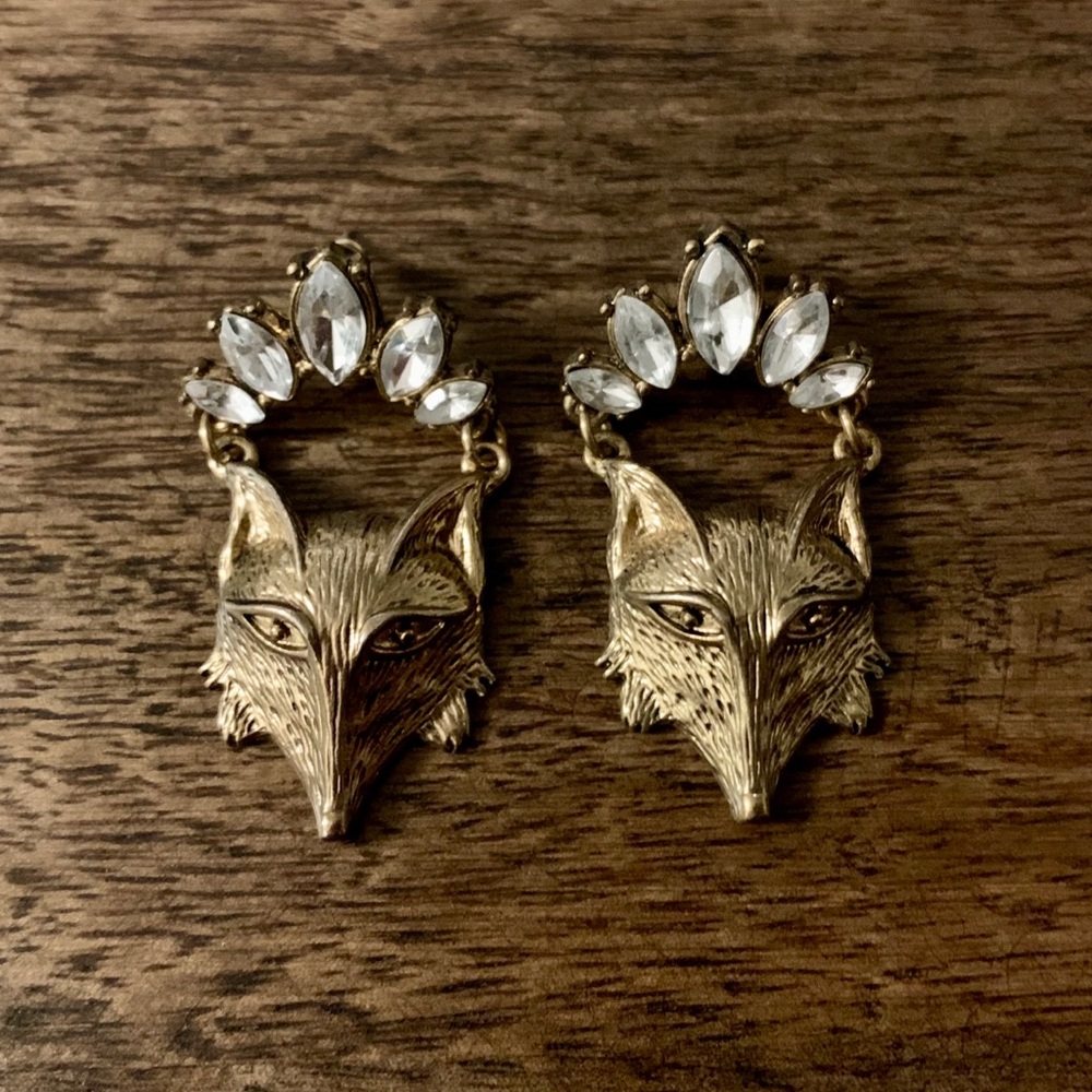 Fox Head Fashion Crystal Studded Earrings